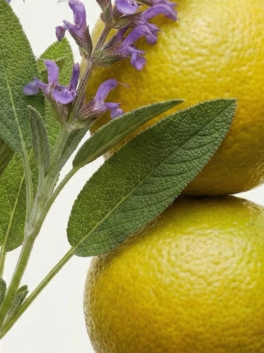 Nahaufnahme von Salbei und Bergamotte vor einem hellen Hintergrund.
