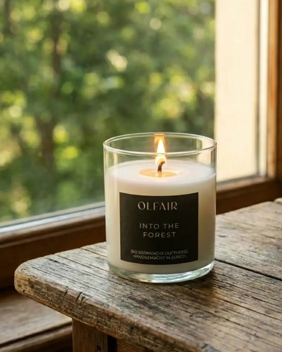 into the forest Duftkerze mit holzigem Naturduft aus Olivenwachs kaufen – handgemachte Olfair Kerze für natürliche Wohnatmosphäre, aromatische Duftkerzen für Zuhause, Geschenkidee, natürliche Raumdüfte online bestellen